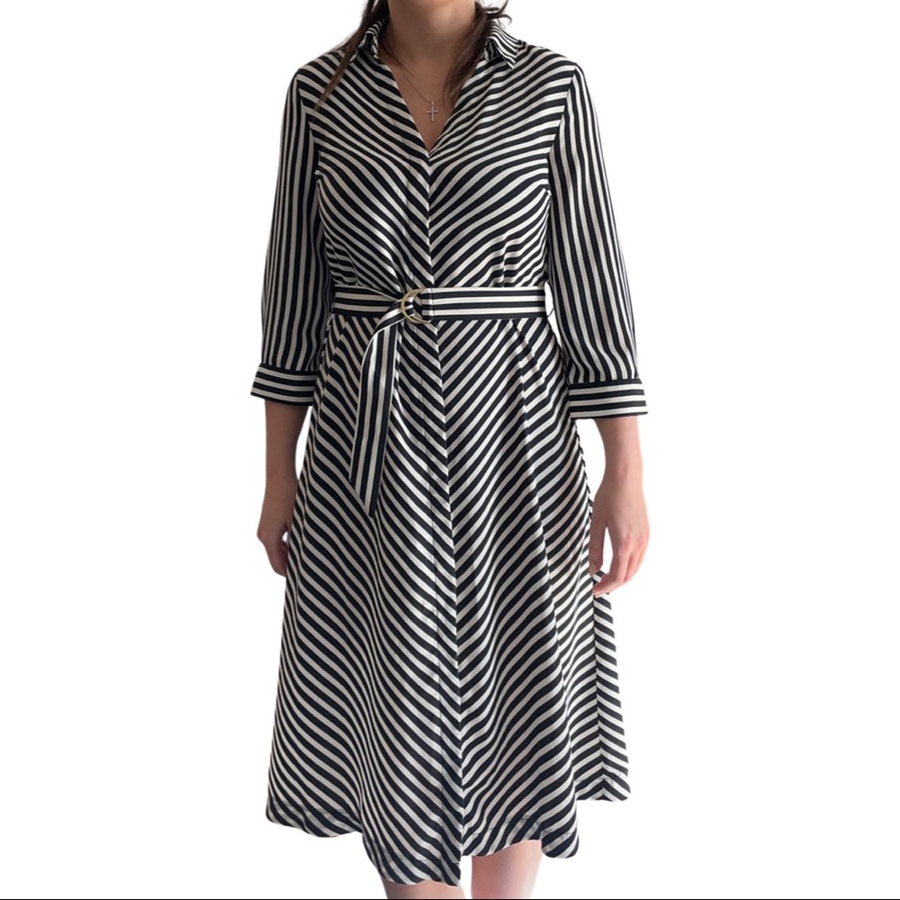 H&M Black and White Chevron Long Sleeve Dress